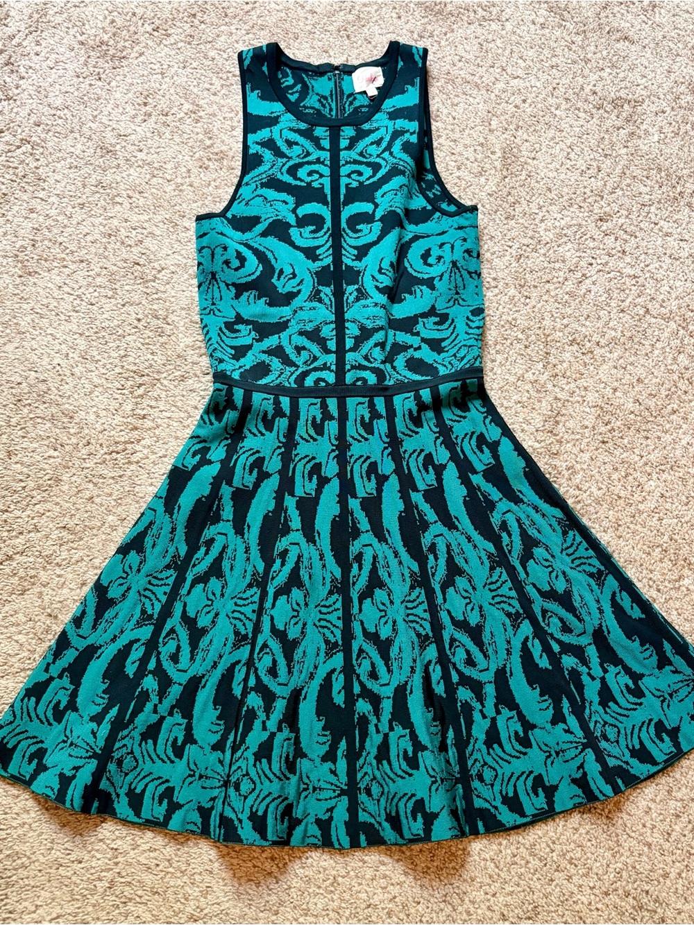 Women’s Teal Patterned Fit & Flare Dress